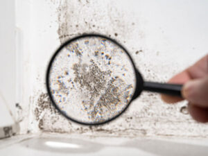 Victoria Restoration Experts | Flood Season Mould Remediation Checklist for Victoria Residentsmould-removal-service-melbourne Hand holding a magnifying glass over mould growth in a corner, illustrating the importance of detecting mould issues in Melbourne homes.