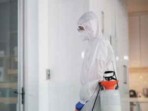 Victoria Restoration Experts | Top Mistakes to Avoid During DIY Mould Removal in Victoriacryogenic-cleaning-mould-removal Professional in protective gear using a sprayer for mould removal, emphasizing safety and expertise in mould remediation services.
